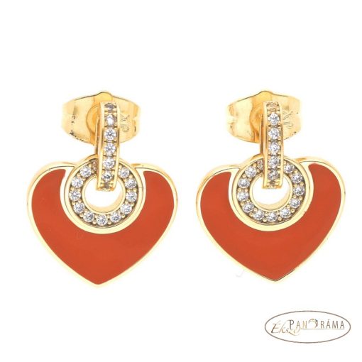  18K Gold Filled,antiallergén, beszúrós stiftes  fülbevaló - Red heart
