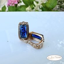 Antiallergén kapcsos fülbevaló csodás kristályokkal, 18K Gold Filled - Blue