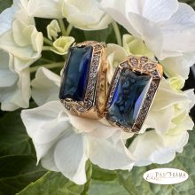 Antiallergén kapcsos fülbevaló csodás kristályokkal, 18K Gold Filled - Blue