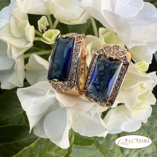 Antiallergén kapcsos fülbevaló csodás kristályokkal, 18K Gold Filled - Blue