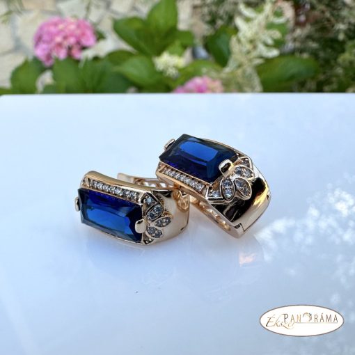 Antiallergén kapcsos fülbevaló csodás kristályokkal, 18K Gold Filled - Blue