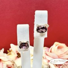 Eredeti kristályos, Antiallergén, beszúrós, stiftes fülbevaló, 18K Gold Filled - Hello Kitty violet