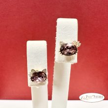 Eredeti kristályos, Antiallergén, beszúrós, stiftes fülbevaló, 18K Gold Filled - Hello Kitty violet