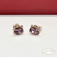 Eredeti kristályos, Antiallergén, beszúrós, stiftes fülbevaló, 18K Gold Filled - Hello Kitty violet