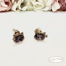 Eredeti kristályos, Antiallergén, beszúrós, stiftes fülbevaló, 18K Gold Filled - Hello Kitty violet