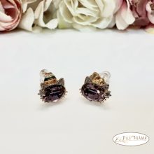 Eredeti kristályos, Antiallergén, beszúrós, stiftes fülbevaló, 18K Gold Filled - Hello Kitty violet