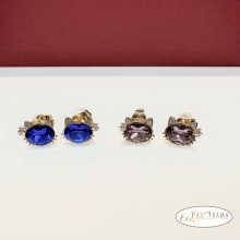 Eredeti kristályos, Antiallergén, beszúrós, stiftes fülbevaló, 18K Gold Filled - Hello Kitty violet