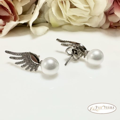 Antiallergén, White Gold Filled kapcsos fülbevaló  - Wing white
