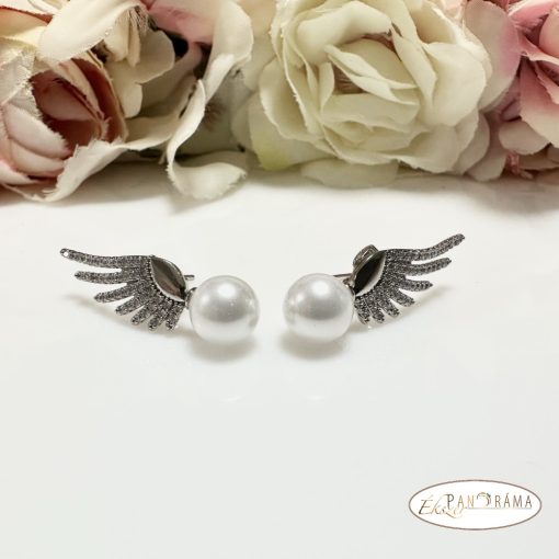 Antiallergén, White Gold Filled kapcsos fülbevaló  - Wing white