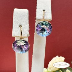   18K Gold Filled, eredeti kristályos,  francia kapcsos fülbevaló - Purple