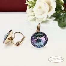 18K Gold Filled, eredeti kristályos,  francia kapcsos fülbevaló - Purple