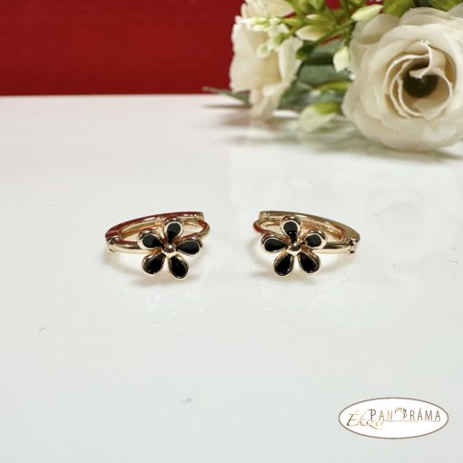 Antiallergén, 18K Gold Filled kapcsos fülbevaló  - Flower black 