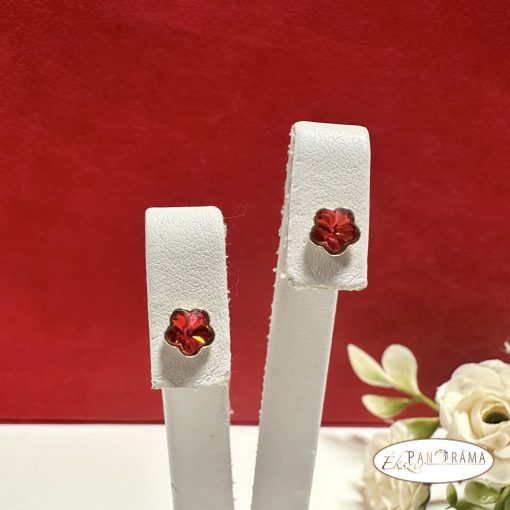 Eredeti kristályos, Gold Filled beszúrós fülbevaló - Red Flower