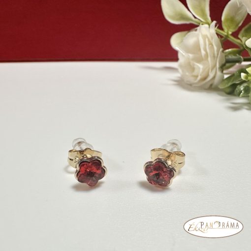Eredeti kristályos, Gold Filled beszúrós fülbevaló - Red Flower