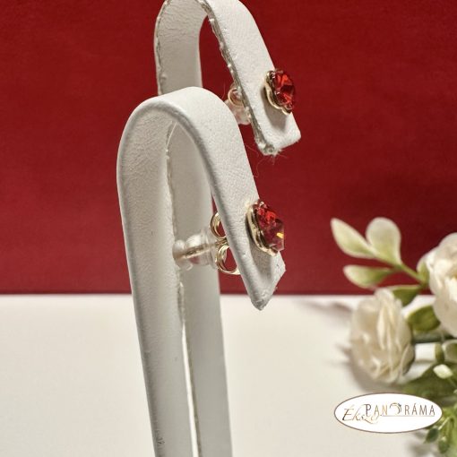 Eredeti kristályos, Gold Filled beszúrós fülbevaló - Red Flower