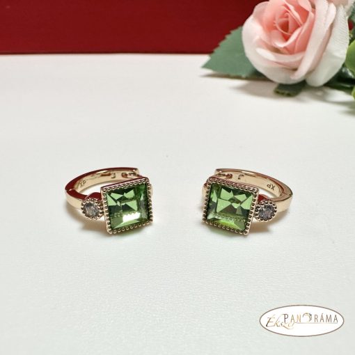 18K Gold Filled, antiallergén, eredeti kristályos fülbevaló - Via green