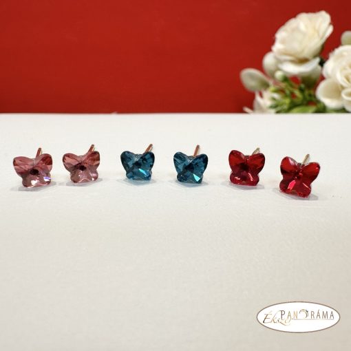 Eredeti kristályos, beszúrós fülbevaló - Butterfly red