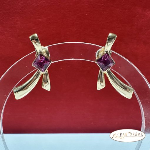18K Gold Filled, eredeti kristályos fülbevaló - Milla Fuxia