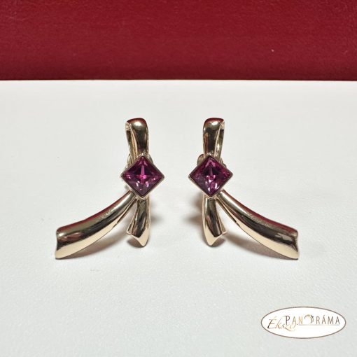 18K Gold Filled, eredeti kristályos fülbevaló - Milla Fuxia
