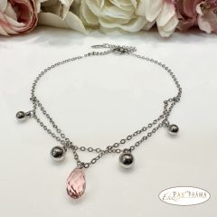   White Gold Filled Bokalánc, dupla soros, eredeti kristállyal - Csepp