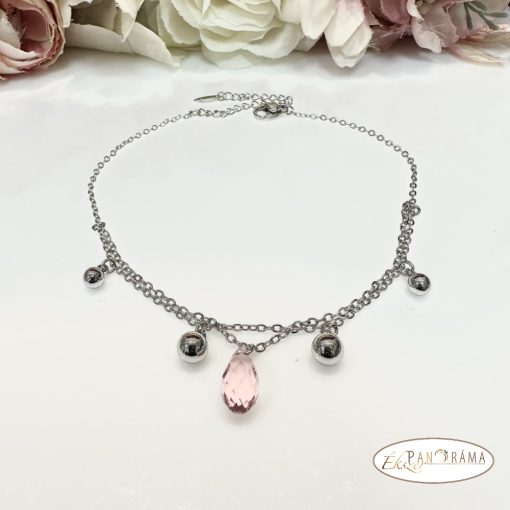 White Gold Filled Bokalánc, dupla soros, eredeti kristállyal - Csepp