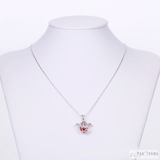 White Gold Filled  angyal szárnyas medál fekete kristállyal, vékony lánccal