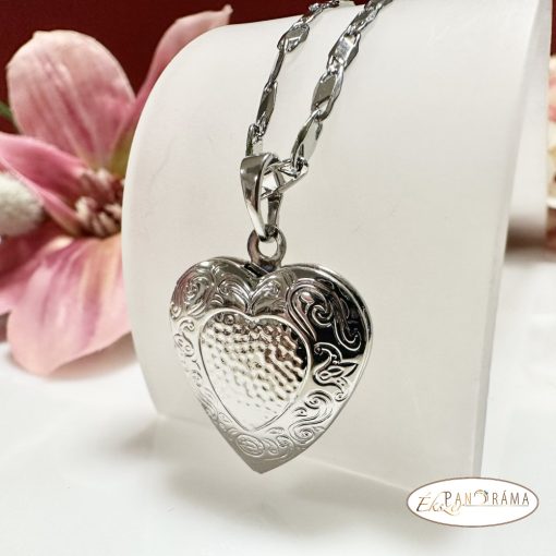 White Gold filled fényképtartó medálos nyaklánc, Antiallergén  - Heart 3