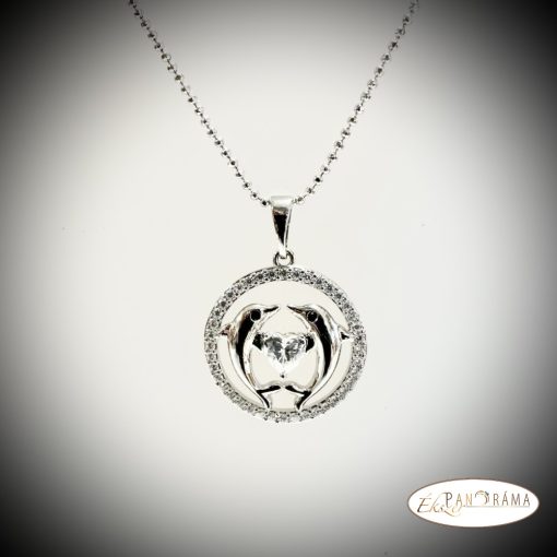 White Gold Filled nyaklánc medállal - Dolphins&heart