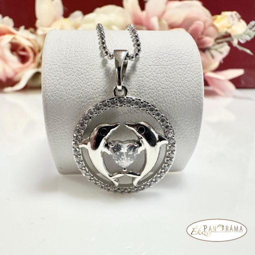 White Gold Filled nyaklánc medállal - Dolphins&heart