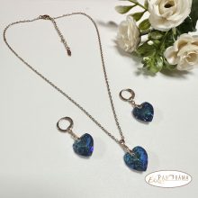 Eredeti kristályos 18K Gold Filled Nyaklánc és fülbevaló  Szett - Love Blue
