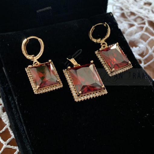 18K Gold filled medál és fülbevaló szett - RUBY