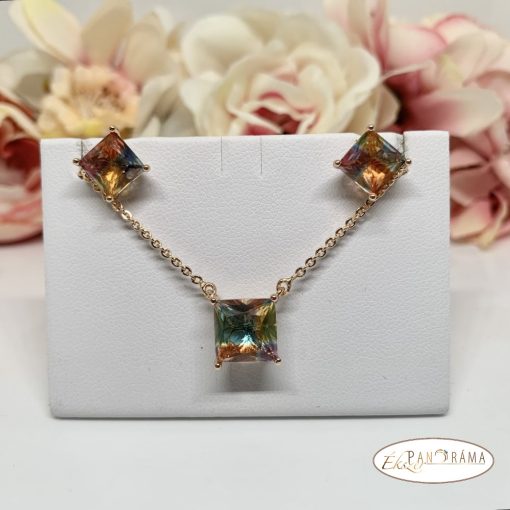  18K Gold Filled nyaklánc, fülbevaló szett - colorful