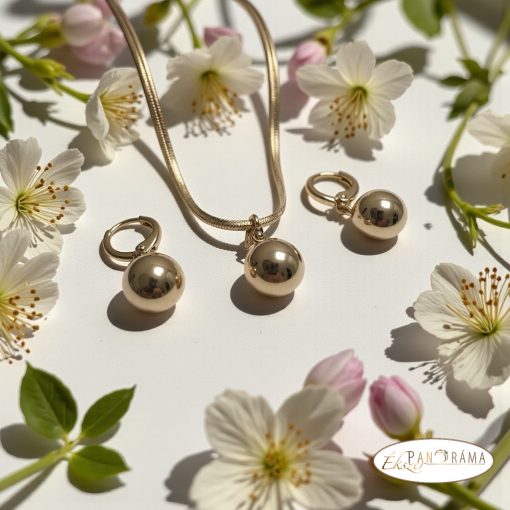 18K Gold Filled szett, medálos nyaklánccal és lógós fülbevalóval - Georgina 