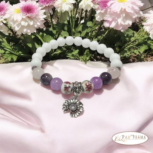 Ásványkő Karkötő  Jade - Ametist Flower