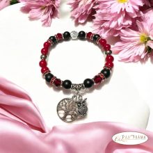 Ásványkő Karkötő - piros Jade és fekete ónix, életfa