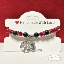 Ásványkő Karkötő - piros Jade és fekete ónix, életfa