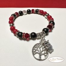 Ásványkő Karkötő - piros Jade és fekete ónix, életfa