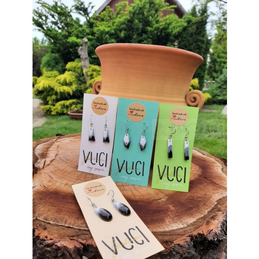 Kézműves, egyedi lógós fülbevaló - fekete-fehér