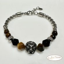 Férfi nemesacél karkötő ásványkövekkel - Tigrisszem, ónix