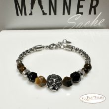 Férfi nemesacél karkötő ásványkövekkel - Tigrisszem, ónix