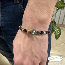 Férfi nemesacél karkötő ásványkövekkel - Tigrisszem, ónix