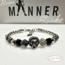 Férfi nemesacél karkötő ásványkövekkel - Labradorit, ónix