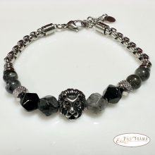 Férfi nemesacél karkötő ásványkövekkel - Labradorit, ónix