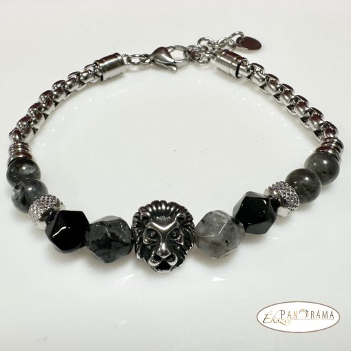 Férfi nemesacél karkötő ásványkövekkel - Labradorit, ónix