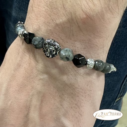 Férfi nemesacél karkötő ásványkövekkel - Labradorit, ónix