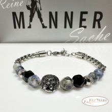 Férfi nemesacél karkötő ásványkövekkel - Szodalit, ónix