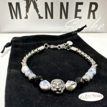 Férfi nemesacél karkötő ásványkövekkel - Szodalit, ónix