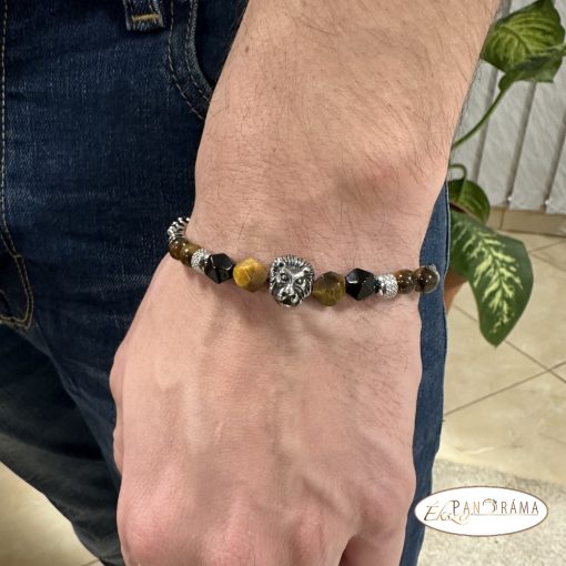 Férfi nemesacél karkötő ásványkövekkel - Szodalit, ónix