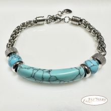 Nemesacél karkötő ásványkövekkel - Türkiz