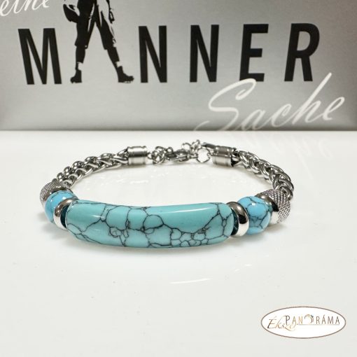 Nemesacél karkötő ásványkövekkel - Türkiz